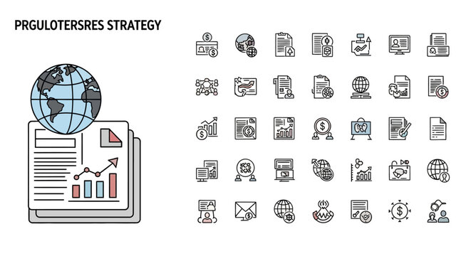 Global business strategy and planning icons set