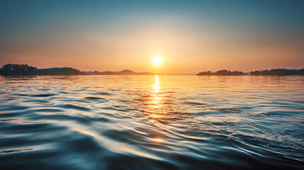 Fototapeta premium A stunning sunset over tranquil waters, creating a serene and peaceful landscape, perfect for relaxation and inspiration.