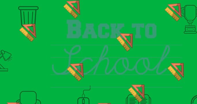 Digital animation of multiple geometry equipment against back to school text on black background