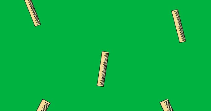 Digital animation of multiple ruler scale icons falling against black background