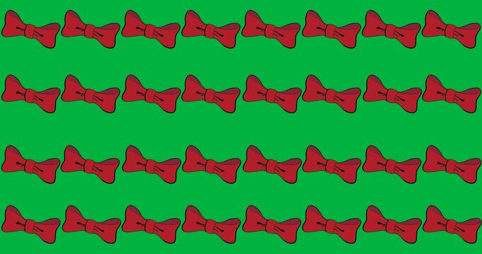 Digital animation of multiple red bow tie icons in seamless pattern against black background