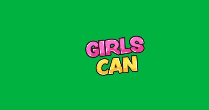 Digital animation of girls can text with glossy effect against black background