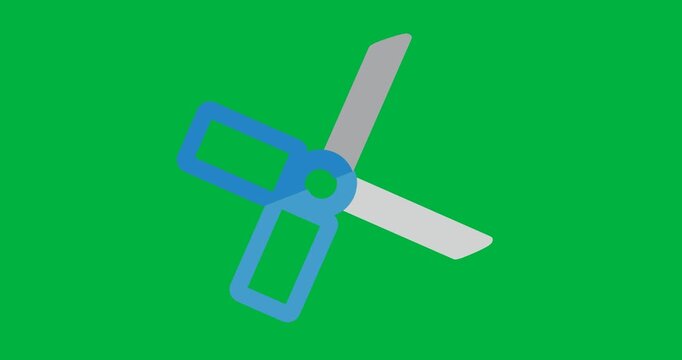 Digital animation of scissor icon moving against black background