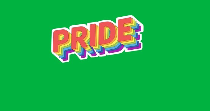 Digital animation of pride text banner with rainbow shadow effect against black background