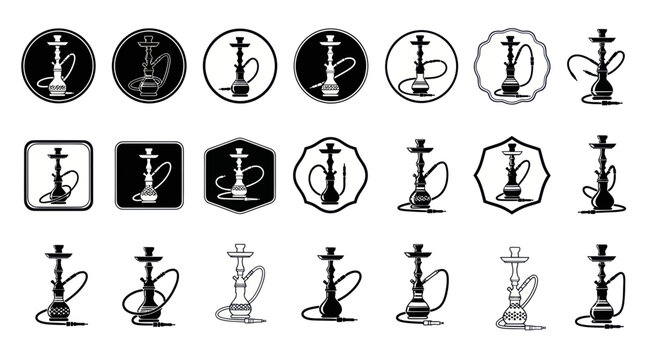 Collection of Hookah Icons and Symbols, Water Pipe Vector Graphics