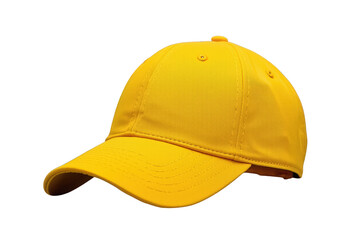 Fototapeta premium Yellow baseball cap with blank canvas for branding, design, and personalized headwear mock-up, transparent background