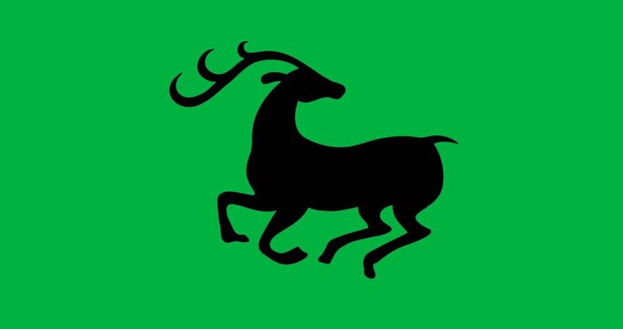 Digital animation of black silhouette of reindeer against white background