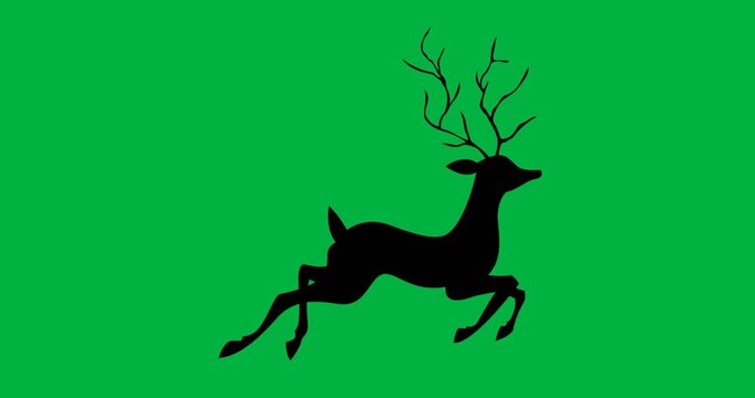 Digital animation of black silhouette of reindeer against white background