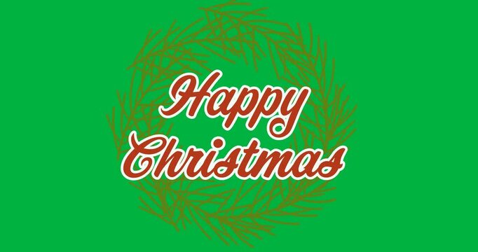 Happy christmas text banner over christmas wreath decoration icon against black background