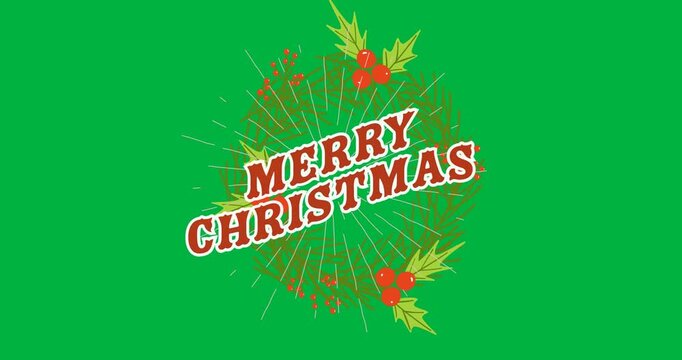 Merry christmas text banner over christmas wreath decoration icon against black background