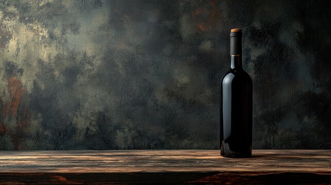 Bottle of red wine on a wooden surface