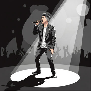 Male Singer Performing on Stage with Microphone.