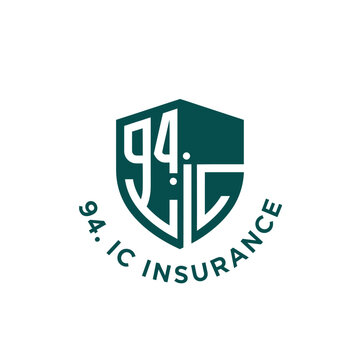 Security Shield Logo with IC Initials and Number 94 for Insurance Business on Isolated White Background