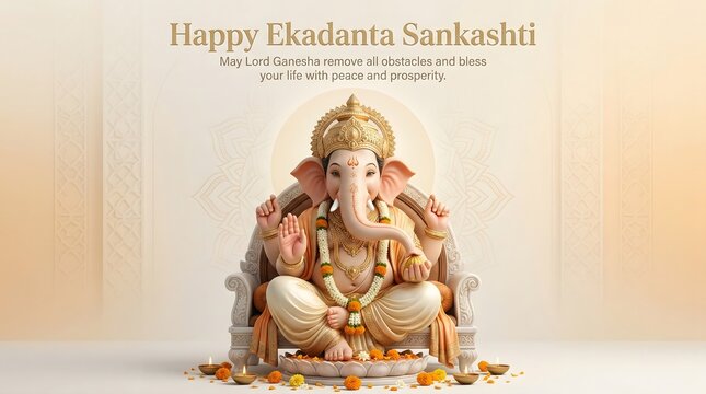 Happy Ekadanta Sankashti Poster Lord Ganesha Festival Celebration, Sankashti Chaturthi Greeting, Hindu Devotional Banner, Spiritual Social Media Design
