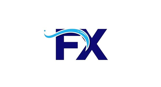 FX Logo with Blue Wave Design and Modern Typography.