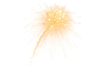 Obraz premium Vibrant yellow firework explosion isolated on transparent background with sparks flying