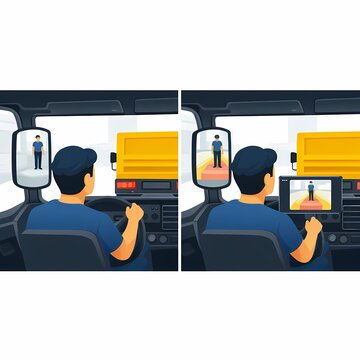 Truck Blind Spot Safety Comparison with Mirror Only and Backup Camera Monitoring