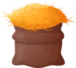 Burlap sack filled with dry golden hay or straw for farm concept © WinWin