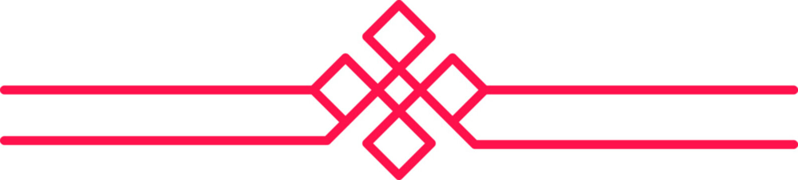 Decorative line divider presents a geometric endless knot motif in bright red, ideal for page accents