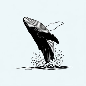 Whale Breaching Water Surface Illustration.