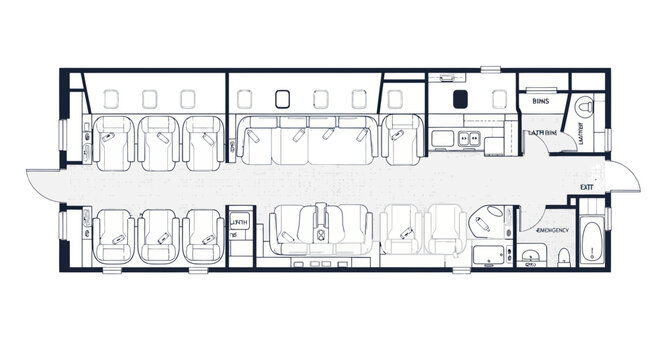 Private Jet Floor Plan Layout Blueprint, Luxury Aircraft Interior Design