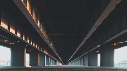Obraz premium Empty Industrial Bridge Structure with Steel Lines