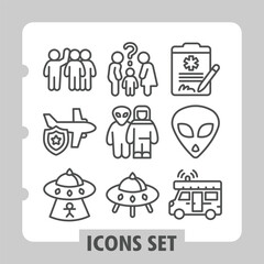 Fototapeta premium Activist man, community, minimalist icons depicting people technology security and transport concept. Vector graphics. Set of nine line icons on white background.