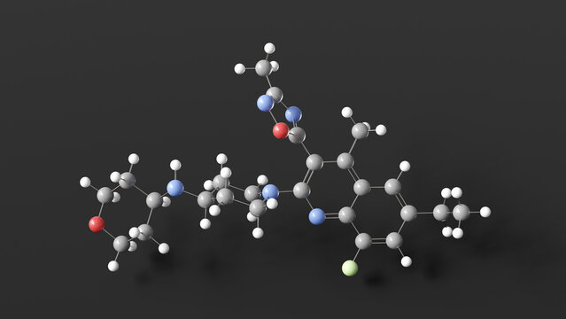 navacaprant molecule 3d, molecular structure, ball and stick model, structural chemical formula kappa opioid antagonist drug