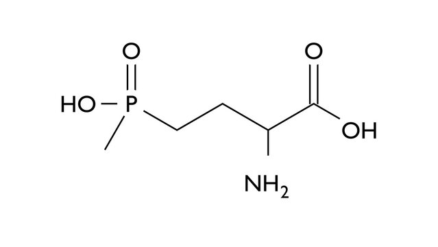glufosinate-p molecule, structural chemical formula, ball-and-stick model, isolated image herbicide active enantiomer