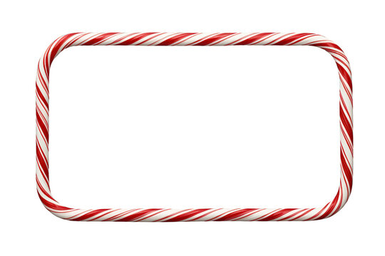 Candy cane frame creating a festive holiday border with red and white peppermint stripes, transparent background
