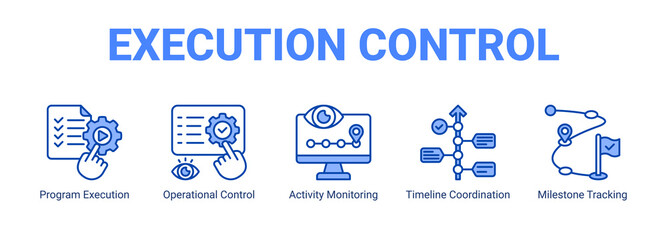 Execution Control web banner icon concept, with Program Execution, Operational Control, Activity Monitoring, Timeline Coordination. © Jefri