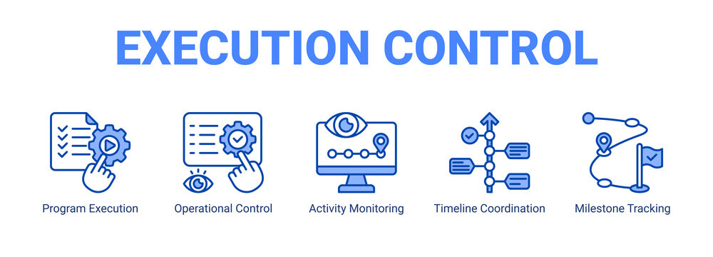 Execution Control web banner icon concept, with Program Execution, Operational Control, Activity Monitoring, Timeline Coordination.
