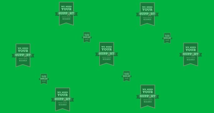 Multiple we need your support breast cancer research text banners against black background