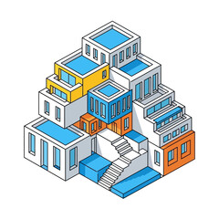 Fototapeta premium A colorful isometric illustration of stacked buildings.