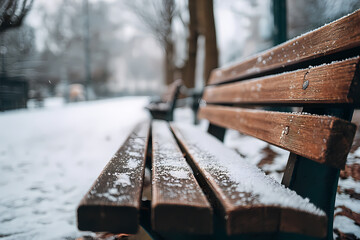Fototapeta premium Snow Covered Bench in Winter Park