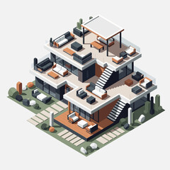 Fototapeta premium Modern multi-level house with rooftop patio.