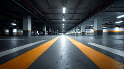 Fototapeta premium Empty Parking Garage Ramp with Perspective Lines