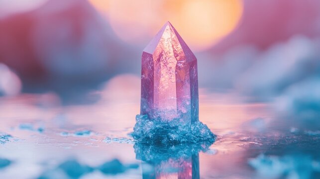 Crystal quartz on a surface with reflections
