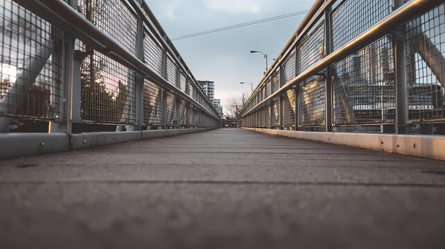 Empty Pedestrian Bridge with Railings