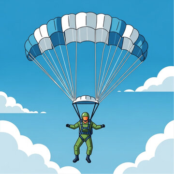 Parachutist Descending with Open Parachute.
