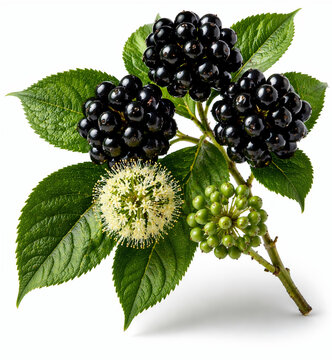 eleutherococcus senticosus branch with berries flowers and leaves isolated on white background