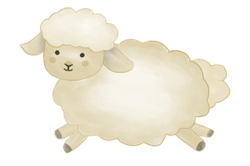 Obraz premium Cute Sheep Watercolor Clipart Hand Drawn Farm Animal Illustration. Eid Al Adha Animal Qurban