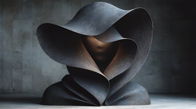 Conceptual vampire symbolism, 3D clay abstract art, organic clay shapes forming a mysterious figure dissolving into mist-like forms, abstract representation of eternal life and isolation