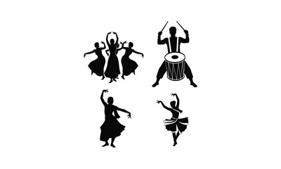 Obraz premium Dancers and drummer vector silhouette illustration line art traditional cultural show.