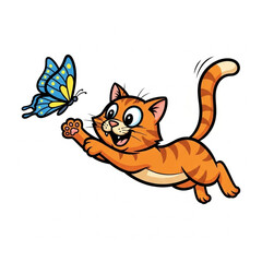 Obraz premium Playful Orange Cat Reaching for Butterfly.