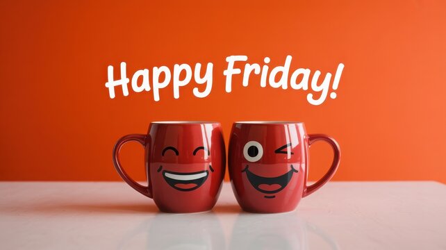 Cheerful mugs celebrating the start of the weekend on a happy friday