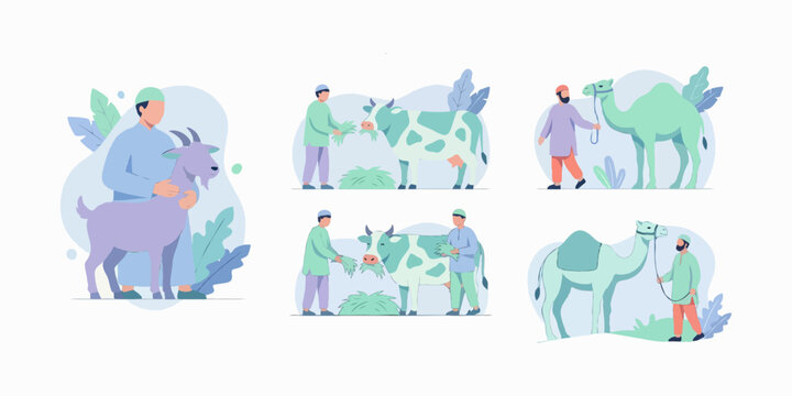 eid al adha qurban sacrifice islamic animal slaughter illustration