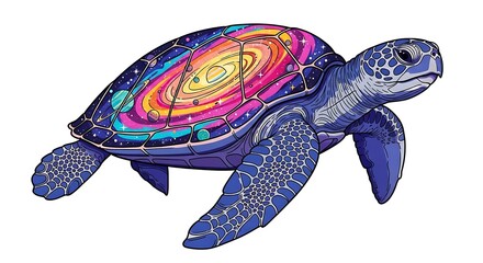 Obraz premium A colorful illustration of a turtle with a vibrant galaxy shell