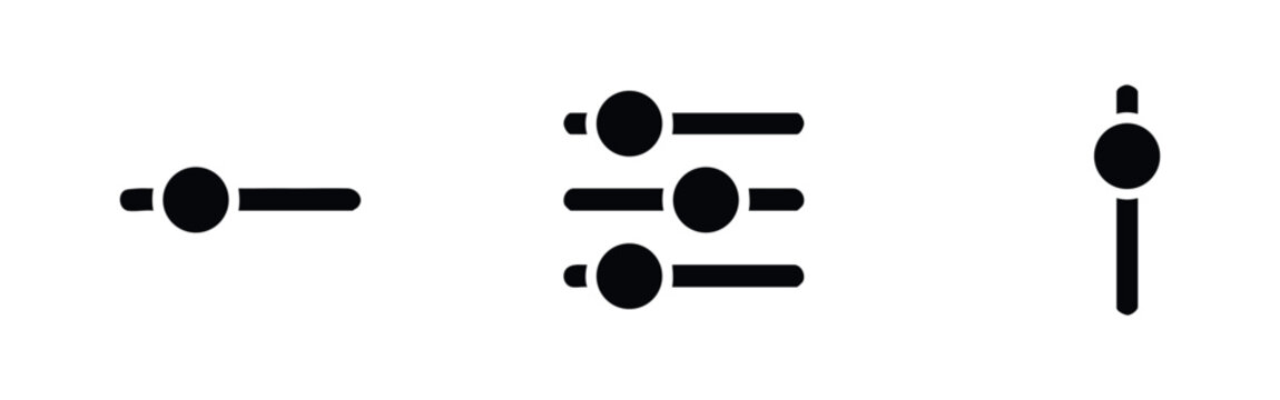 Three black icons representing sliders and controls on white background
