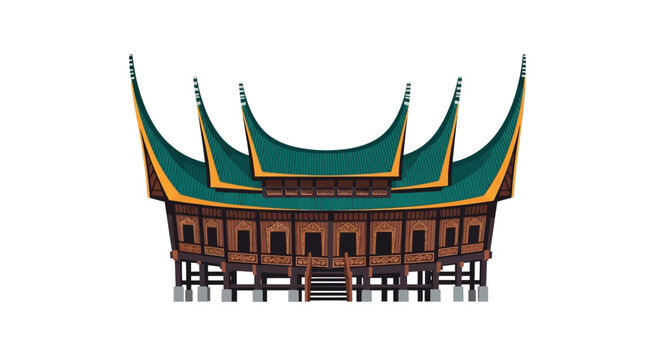 Traditional Indonesian Minangkabau House Illustration